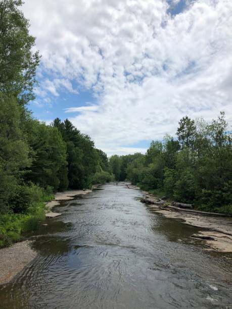 istock Long rocky river in motion for walking 1254445811