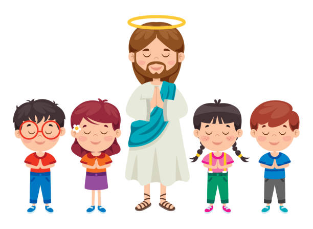 illustrations, cliparts, dessins animés et icônes de dessin animé de jésus-christ - christmas child friendship little boys