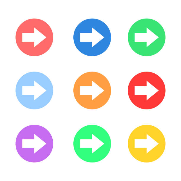 ilustrações de stock, clip art, desenhos animados e ícones de set of colorful flat vector arrows buttons. collection arrow icon. arrow vector icon. arrows isolated on white background. - 2281