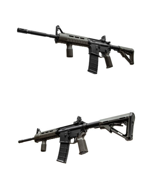 istock Modern automatic rifle isolated on white background. Weapons for police, special forces and the army. Automatic carbine with mechanical sights. Assault rifle on white back. 1254449353