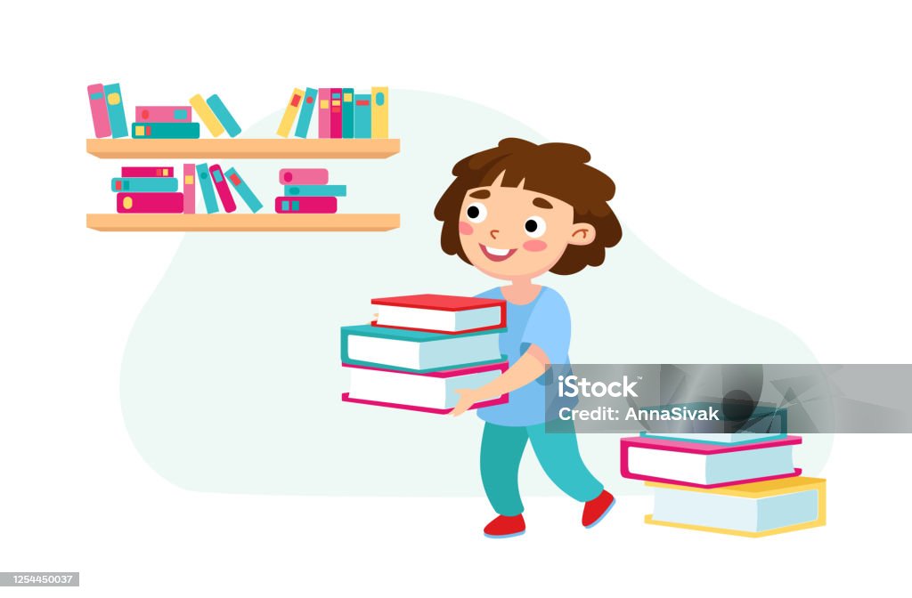 Little Baby Carry Pile Of Books Kid Character Studying Visiting College Or  Preschool For Learning School Child In Library Back To School Education  Knowledge Concept Cartoon Vector Illustration Stock Illustration - Download