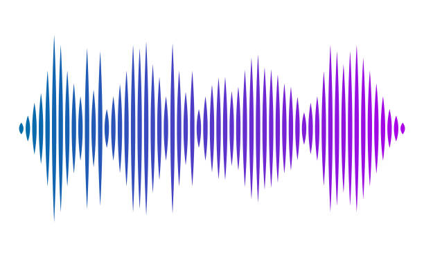 częstotliwość niebieskiej i fioletowej fali dźwiękowej na białym tle. fale muzyczne. - white backround audio stock illustrations