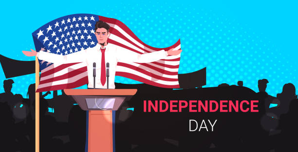 illustrations, cliparts, dessins animés et icônes de politicien des états-unis s’adressant aux gens de la tribune 4th de juillet célébration du jour de l’indépendance américaine - fourth of july audio