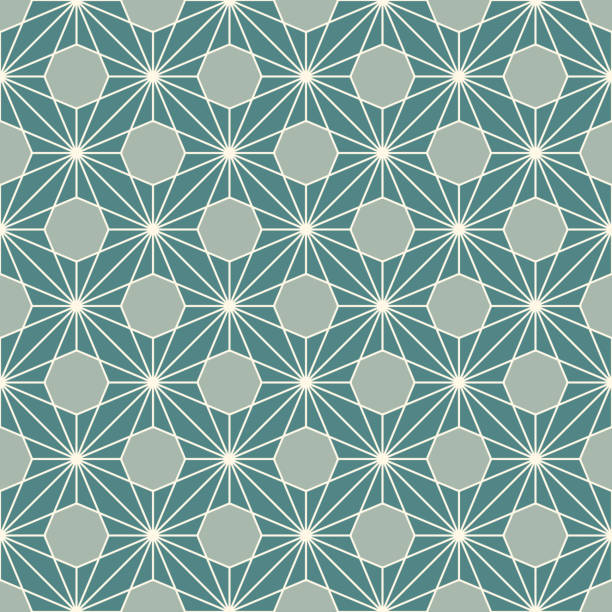 Asanoha seamless surface pattern. Traditional japanese print with hemp leaf motif. Classic oriental ornament Asanoha seamless surface pattern. Traditional japanese print with hemp leaf motif. Classic asian ornament. Repeated interlocking triangles. Floral background. Oriental digital paper, textile print. wallpaper pattern retro revival autumn leaf stock illustrations