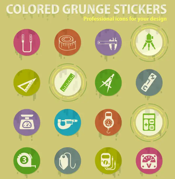Vector illustration of measuring tools colored grunge icons