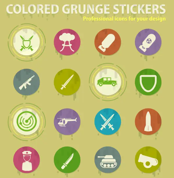 Vector illustration of Military colored grunge icons
