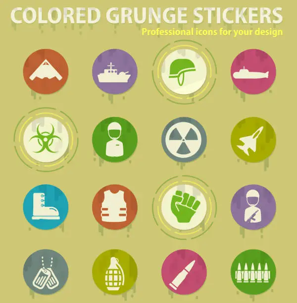 Vector illustration of Military colored grunge icons