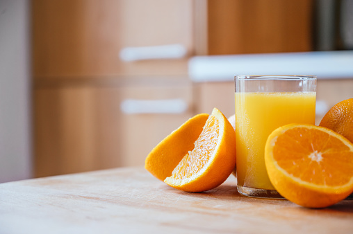 Healthy orange juice for breakfast made with natural orange