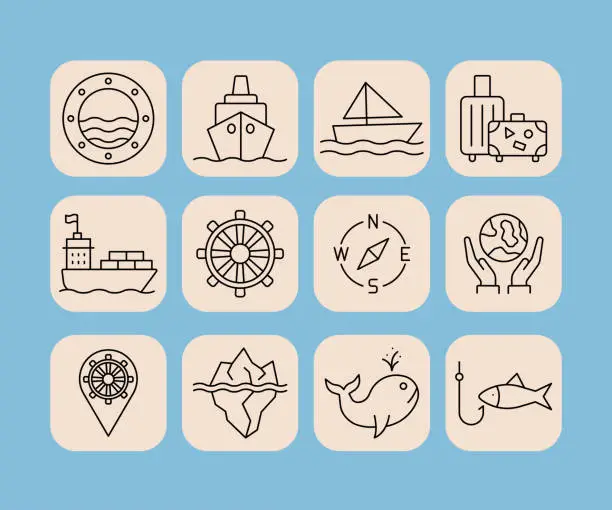 Vector illustration of Water Transport Line Icons