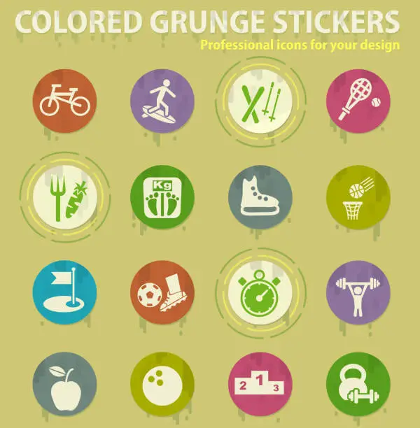Vector illustration of sport colored grunge icons
