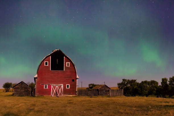 istock Aurora Borealis over an old prairie barn 1254463537
