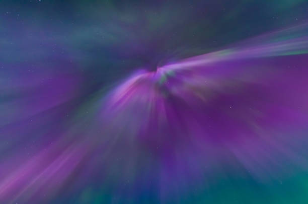 Purple aurora borealis corona over the Canadian prairies in Saskatchewan