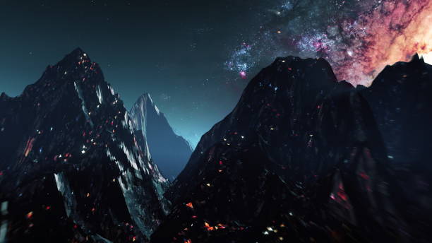 istock Stylized VJ looping 3D animation with mountains, space and high speed flythrough 1254463624