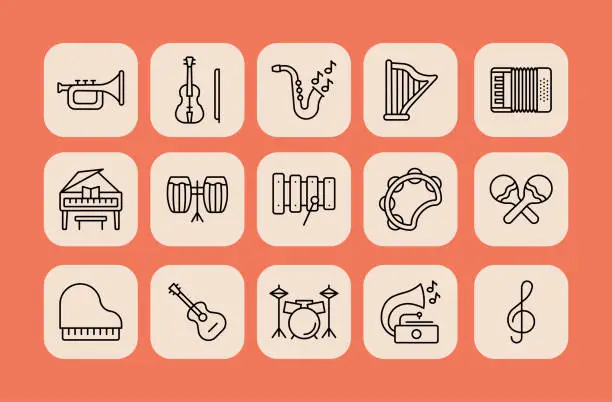 Vector illustration of Music Icon Set - Thick Line Series