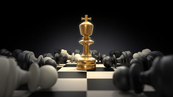 The Last Standing Gold King Chess,3D rendering.