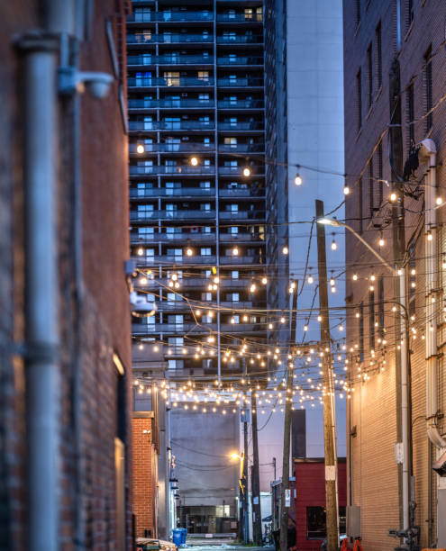 istock Illuminated City Alley at Night 1254470498