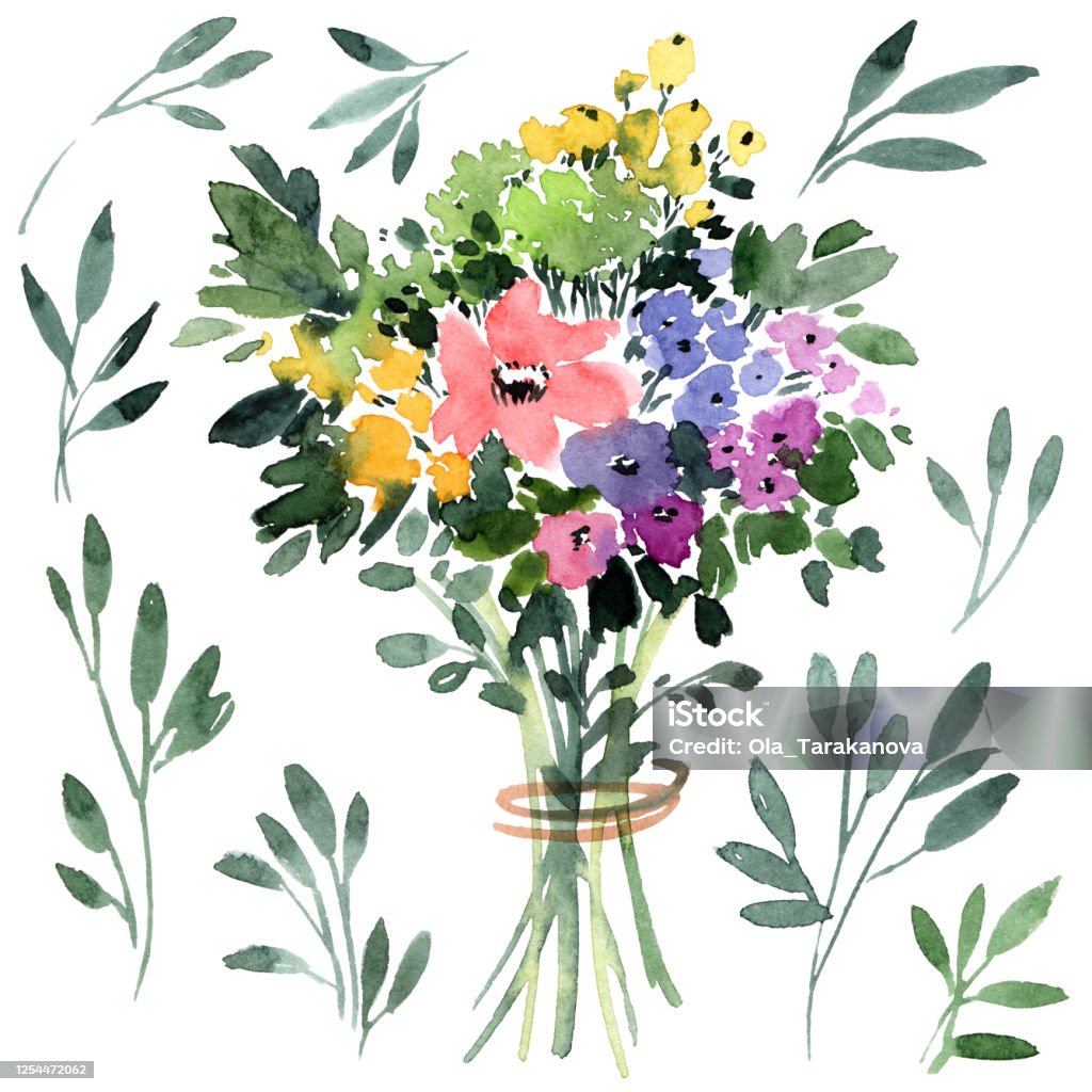 Watercolor Floral Arrangments Stock Illustration - Download Image Now ...