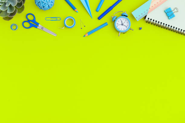 istock School accessories on green background. Creative flat design. Back to school concept. 1254473955