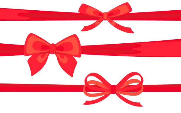 Vector illustration of Satin ribbon red decorated bows flat set vector