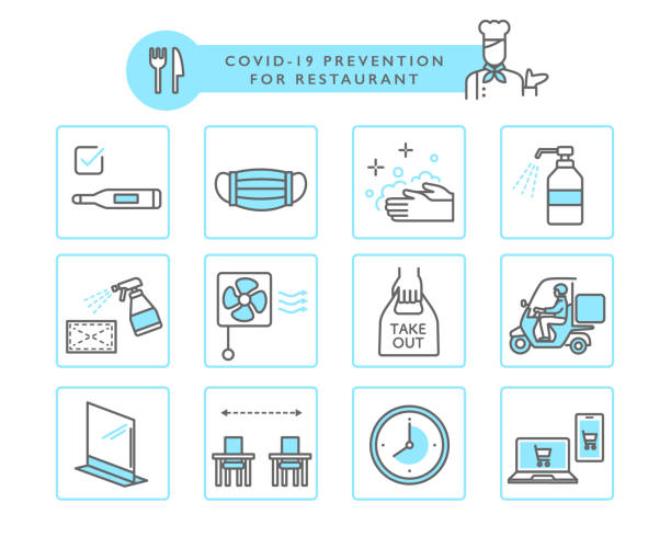 covid-19 餐廳預防 - 消毒 插圖 幅插畫檔、美工圖案、卡通及圖標