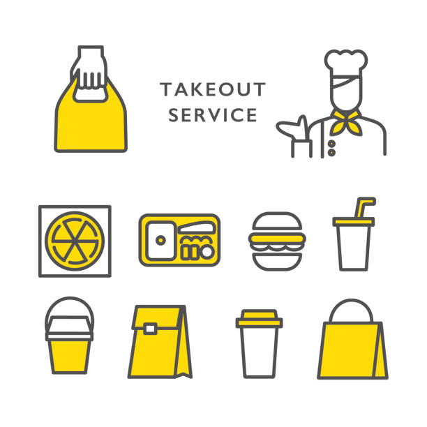 takeout service icon set takeout service icon set empty bento box stock illustrations