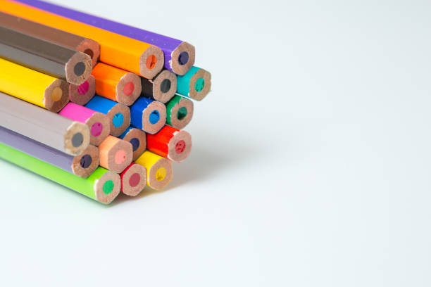 istock Pattern of Colorful Many colored pencils on a white background and copy space 1254484551