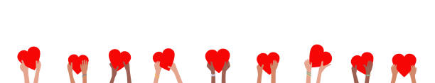 istock Donation banner with children hands holding and giving red hearts 1254485390