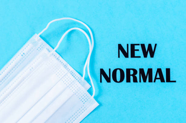 istock NEW NORMAL word with surgical medical face mask. 1254489143