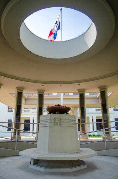 Monument to the Martyrs of January 9th Panama City, Panama - Jan 19, 2014: The Monument to the Martyrs of January 9, 1964 located at the former Balboa High School, today the Ascanio Arosemena Training Center martyr stock pictures, royalty-free photos & images