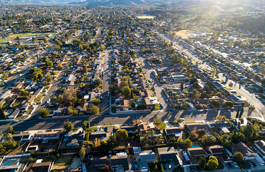 The aerial scenic view of Simi Valley, California, Los Angeles Agglomeration.