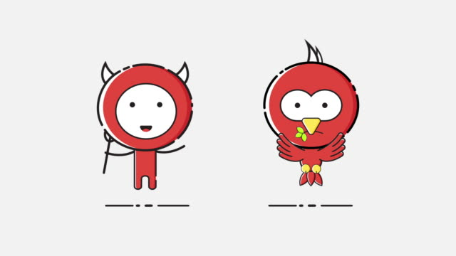 4K Animation Loop MBE Style Red Devil and Red Liver Bird. Cute Cartoon football club.