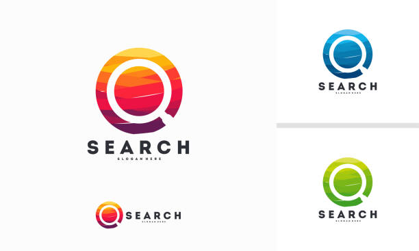 추상 서클 검색 로고 디자인 컨셉 벡터, 로고 기호 확대 - seo design search engine magnifying glass stock illustrations