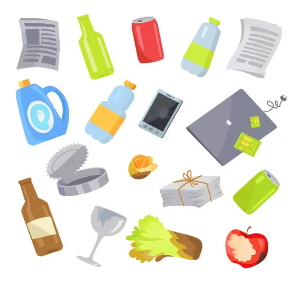 Vector illustration of Garbage Waste Items Collection Vector Illustration