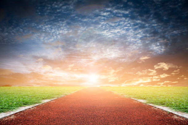 istock White lines and texture of running racetrack 1254498170