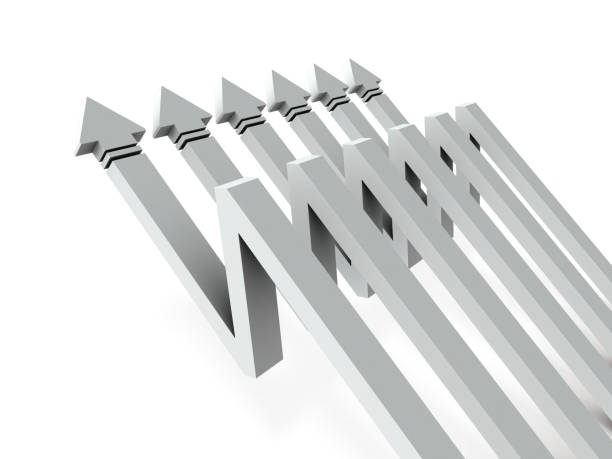 istock Arrows that jump after falling. It is an abstract representing V-shaped recovery. White background. 3D illustration. 1254499070