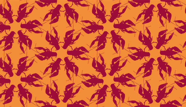 ilustrações de stock, clip art, desenhos animados e ícones de seamless pattern with crayfish. endless crawfish background. vector illustration. - lobster seafood prepared shellfish crustacean
