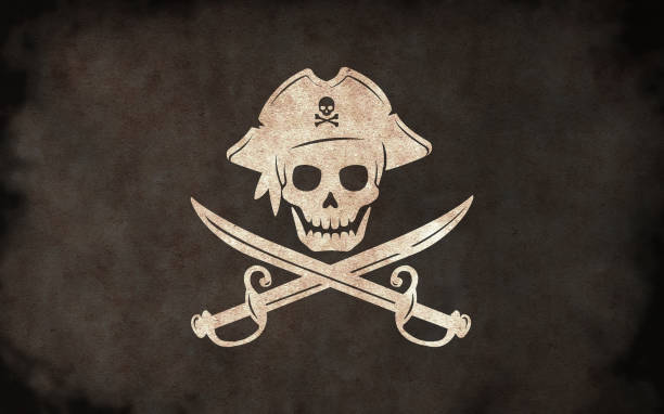 illustrazioni stock, clip art, cartoni animati e icone di tendenza di illustrazione bandiera pirati sporchi / teschio e ossa - skull dirty insignia grunge