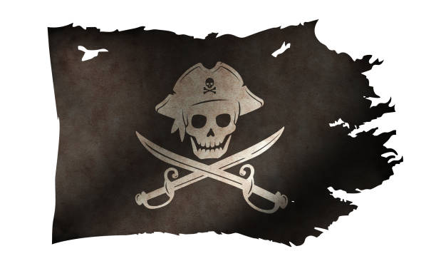 schmutzige und zerrissene piraten flagge illustration / schädel und knochen - skull dirty insignia grunge stock-grafiken, -clipart, -cartoons und -symbole