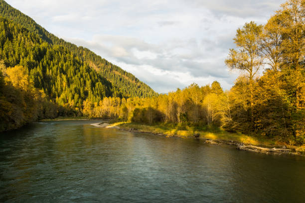 istock Autumn river landscape in golden hours 1254504443