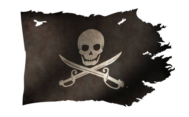 ilustraciones, imágenes clip art, dibujos animados e iconos de stock de sucios y desgarrados piratas bandera ilustración / cráneo y huesos - pirate flag