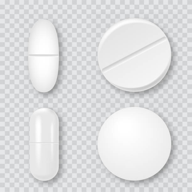 3d 현실적인 백색 의학 알 약의 세트, 캡슐. 벡터 - pharmacy medicine narcotic nutritional supplement stock illustrations