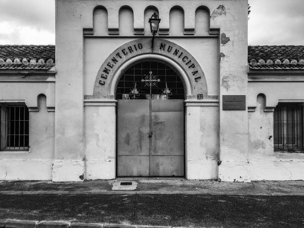 Valencia, Spain - July 3, 2020: Entrance door to cemetery in El Cabanyal district. The city has many other places to bury the dead