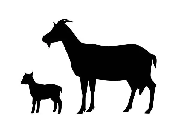 Vector illustration of Vector illustration of goat with kid silhouettes.