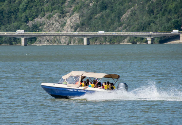 Tourists enjoy boating. Romania, Orsova. July, 06, 2020