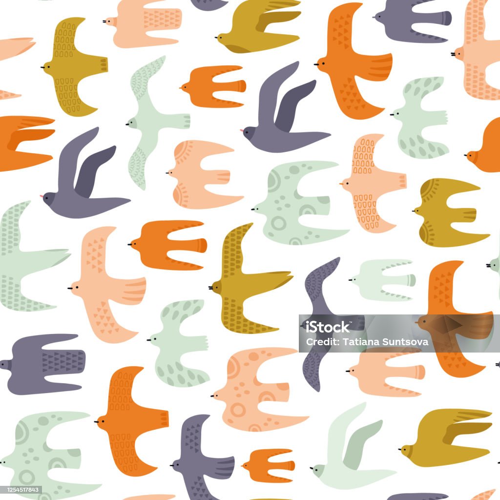 Vector Birds Patterns Flying Birds Vector Seamless Pattern Stock Illustration - Download ...