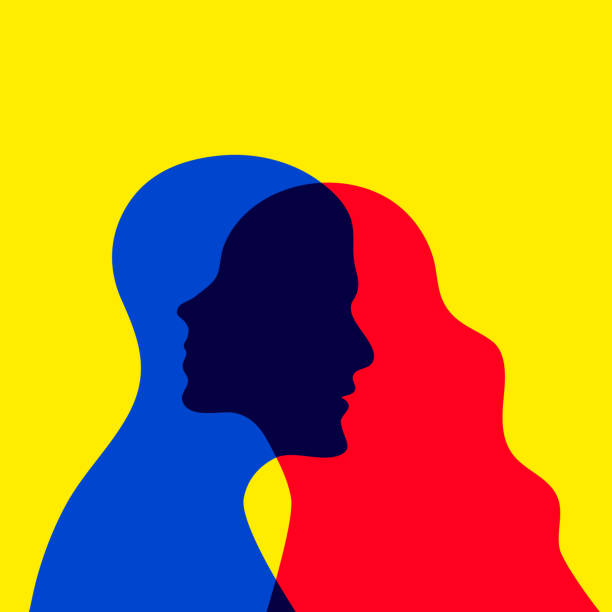 Relationships between man and woman Relationships between man and woman, interpersonal communication, therapy abstract illustration, love symbol pattern silhouettes stock illustrations
