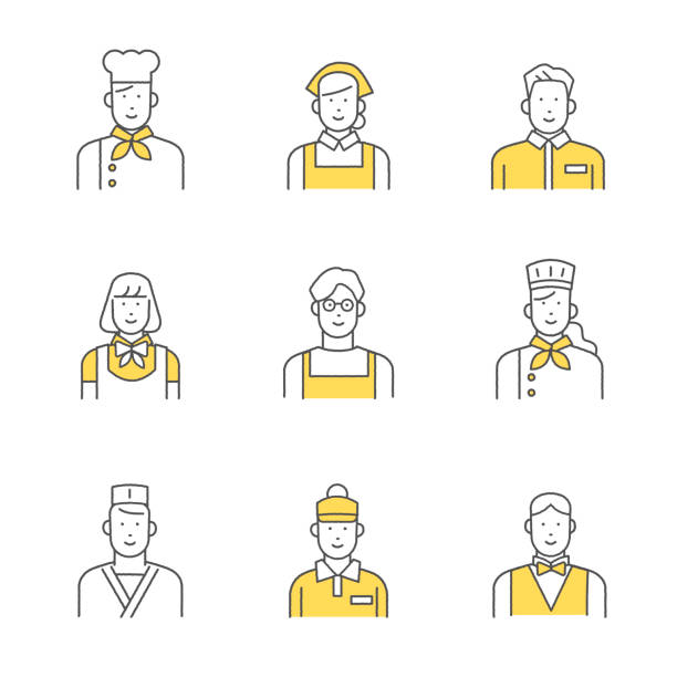 ilustrações, clipart, desenhos animados e ícones de pessoas trabalhadores de alimentos definir - women men waitress service