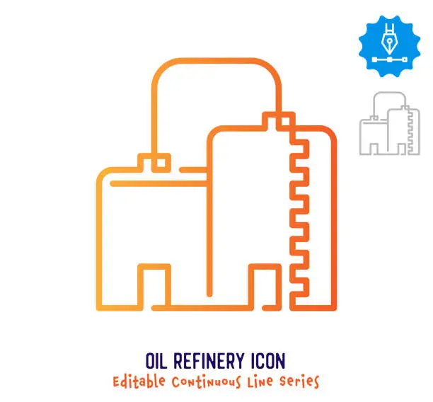 Vector illustration of Oil Refinery Continuous Line Editable Stroke Line