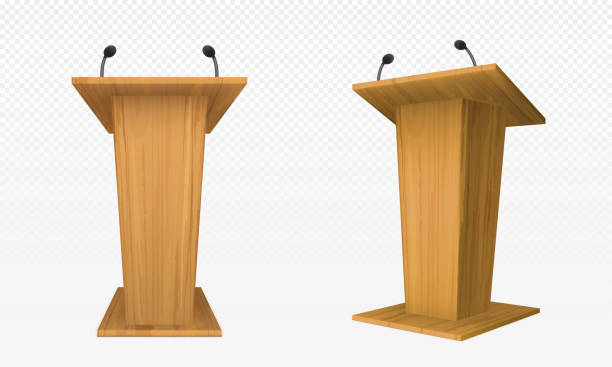 istock Woodeb pulpit, podium or tribune, rostrum stand 1254528972