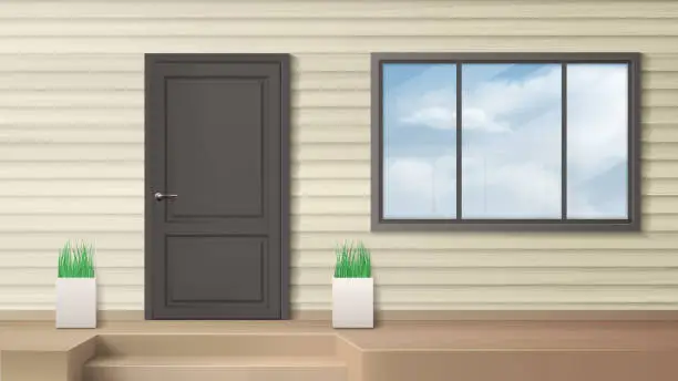 Vector illustration of Front door, house entrance, modern home facade